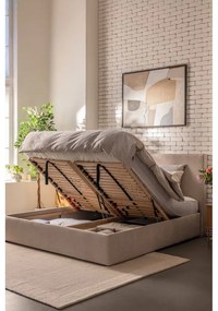 Бежово тапицирано двойно легло с място за съхранение и матрак с решетка 180x200 cm Thessa Bold - Bonami Selection