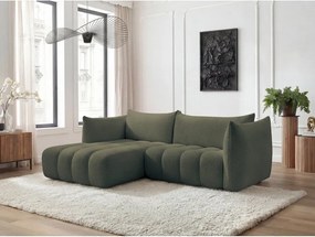 Зелен ъглов диван от прежда с примки от букле (ляв ъгъл) Azra – Bobochic Paris