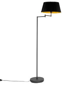 Подова лампа черна с черна плисирана абажура и регулируема ръка - Ladas Deluxe
