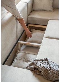 Бежов ъглов диван от велур (десен ъгъл/U-образна форма) Lazy Lukka - Miuform