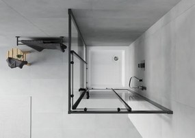 Mexen Rio Квадратна душ кабина 90 x 90 см, черни ленти, черна + поддушово корито, бяло - 860-090-090-70-20-4510