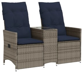 365714 vidaXL Градински диван с 2 места и маса, сив, полиратан