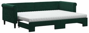 3197790 vidaXL Канапе с изтеглящо легло и матраци тъмнозелено 80x200 см кадифе