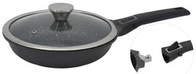Тиган с капак и махаща се дръжка ZEPHYR ZP 4319 28NC, 28х6 см, Мраморно покритие, Индукция, Черен