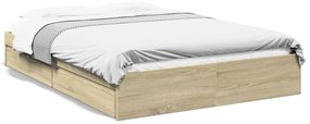 3280652 vidaXL Рамка за легло с чекмедже дъб сонома 150x200 см инженерно дърво