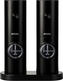 Комплект електрически мелници за сол и пипер RUHHY, LED светлина, черни, регулируема дебелина