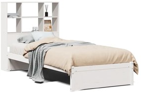 3322380 vidaXL Легло с рафтове за книги, без матрак, бял, 90x190 см, бор масив