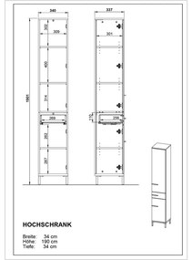 Висок шкаф за баня в сиво и бежово от орех 34x190 cm Yonkers - Germania