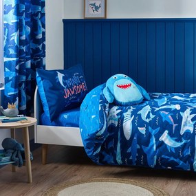 Синьо единично детско спално бельо 135x200 cm Jawsome Shark – Catherine Lansfield