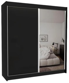 Шкаф с плъзгащи врати и огледало TARRA, черен, 200x216x61