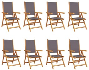 3214543 vidaXL Накланящи градински столове 8 бр антрацит плат и дърво масив