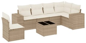 3254975 vidaXL Градински диван с възглавници, 7 части, бежов полиратан