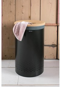 Кош за пране Brabantia 1000826, 60 л, Корков капак, Пълнене без отваряне, Вентилационни отвори, Черен