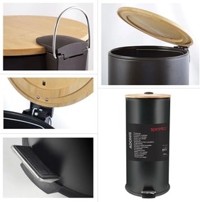 Матово черно стоманено кошче за боклук с педал 30 l Adonis – Spirella