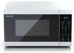 Микровълнова печка Sharp YC-MS02E-W, Fully Digital, Cavity Material -steel, 20l, 800 W, LED Display Blue, Timer & Clock function, Child lock, Silver/Black door, Defrost, Cabinet Colour: White