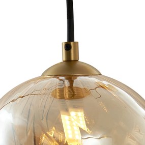Арт Деко висяща лампа злато с кехлибарено стъкло - Jia