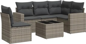 3251317 vidaXL Градински диван с възглавници, 6 части, полиратан, сив