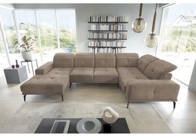 Светлокафяв кадифен ъглов диван (десен ъгъл/U форма) Neviro – ELTAP