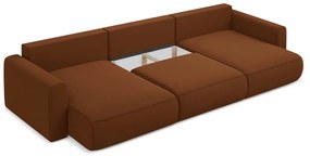 Теракотен кадифен разтегателен ъглов диван с място за съхранение (U форма) Kapua – Makamii