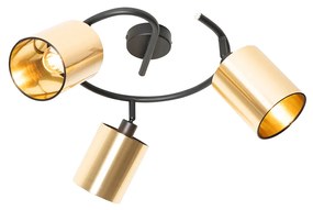 Модерна таванна лампа черна и златиста 3-светлина - Lofty