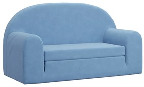357026 vidaXL Детско диванче-легло, 2-местно, синьо, мек плюш