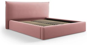 Розово двойно тапицирано легло с място за съхранение с включена подматрачна рамка 140x200 cm Elio – Milo Casa