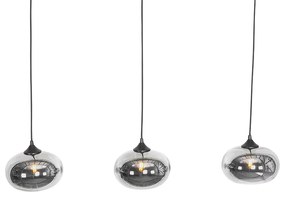 Висяща лампа в стил арт деко черна с опушено стъкло овална 3-светлина - Busa