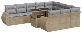 3326710 vidaXL Градински диван с възглавници, 11 части, бежов полиратан