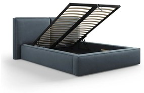 Тъмносиньо тапицирано двойно легло с място за съхранение и решетка 140x200 cm Arendal - Cosmopolitan Design