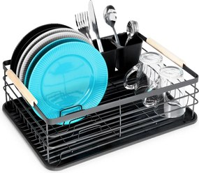 Сушилник, отцедител за съдове и прибори от неръждаема стомана в черен цвят 43x32x15см