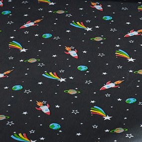 Черен еластичен двоен детски чаршаф 135x190 cm Rainbow Rockets – Catherine Lansfield