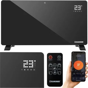 Стъклен електрически конвектор Kaminer Zelva 2500W — С WiFi управление, термостат и дистанционно
