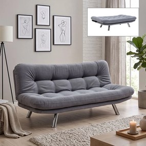 Тапициран троен разтегателен диван-легло Hippo TopMebel в сив цвят 180x87x85cm.