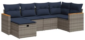 3325918 vidaXL Градински диван с възглавници, 6 части, полиратан, сив