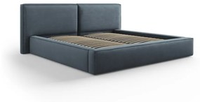 Тъмносиньо тапицирано двойно легло с място за съхранение и решетка 200x200 cm Arendal - Cosmopolitan Design