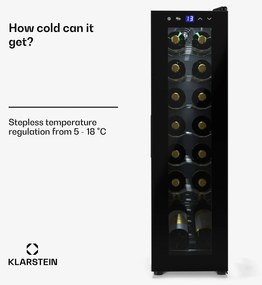 Klarstein Shiraz 14 Slim Uno охладител за вино 14 бутилки 5 - 18 °C, сензорно управление