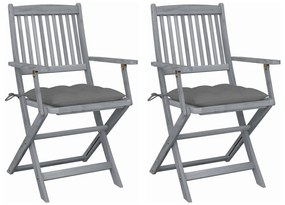 3064498 vidaXL Сгъваеми градински столове, 2 бр, с възглавници, акация масив
