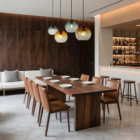 Бронзова висяща лампа с димно кехлибарено и зелено стъкло правоъгълна 4-лампи - Bao