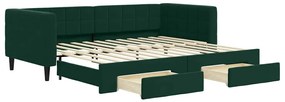 3196741 vidaXL Канапе изтеглящо легло и чекмеджета тъмнозелен 90x200 см кадифе