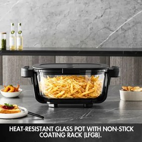 Фритюрник с горещ въздух Just Perfecto JP-AF4GL, 1500 W, 1.5/4 л, 8 програми, 80-200 C, 360° Hot Air Circulation, Термоустойчива стъклена конструкция, Черен