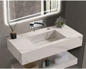 Мивка за баня PIETRA ICL 12049/80W БЕЗ ОТВОР, стенен монтаж, кварц, бял мат, 80x50x18см