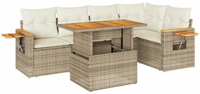 3327600 vidaXL Градински диван с възглавници, 6 части, бежов полиратан, акация