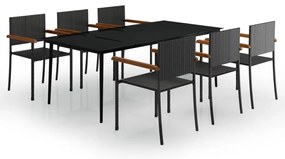 3099423 vidaXL Градински трапезен комплект, 7 части, черен