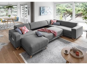 Сив разтегателен/с място за съхранение ъглов диван (десен ъгъл/U форма) Classy Sophie – Miuform