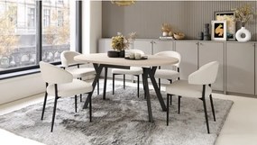 АЛMО Бежово/черни крака - КРЪГЛА РАЗТЕГАТЕЛНА МАСА С Y-ОБРАЗНИ КРАКА В ЛОФТ/ИНДУСТРИАЛЕН СТИЛ ЗА ХОЛ ИЛИ ТРАПЕЗАРИЯ