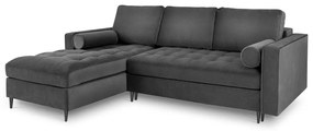 Тъмно сиво кадифено ъглово канапе , ляв ъгъл Santo - Milo Casa
