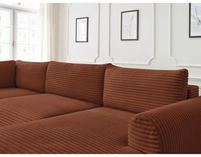 Разтегателен ъглов диван от рипсено кадифе в тухлен цвят (десен ъгъл/"U" форма) Lucien – Bobochic Paris