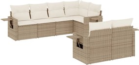 3220407 vidaXL Градински диван с възглавници, 7 части, бежов полиратан