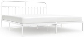 352634 vidaXL Метална рамка за легло с горна табла, бяла, 200x200 см