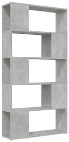 809147 vidaXL Библиотека, бетонно сива, 80x24x155 см, инженерно дърво